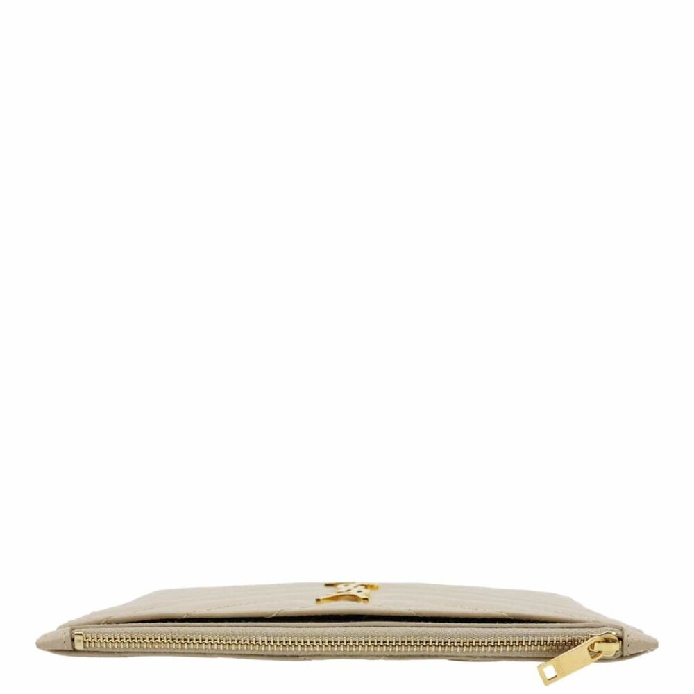 Yves Saint Laurent Monogram Bill Grain De Poudre Chevron Leather Zip Pouch Beige - Picture 4 of 12